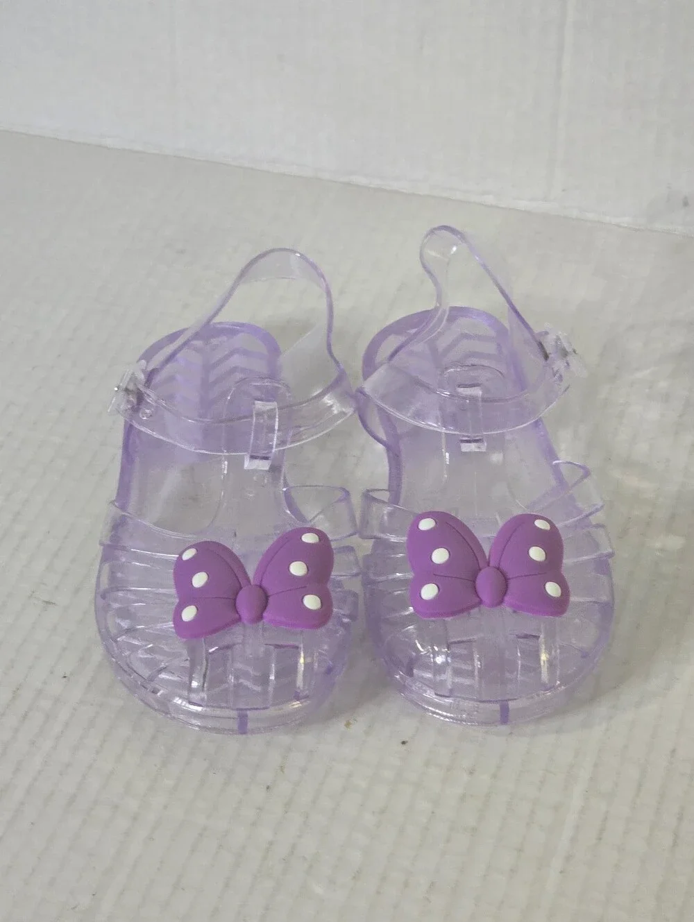 Girls Clear Jelly Sandals Purple Polka Dot Bow Buckle Summer Beach Shoes Size 29